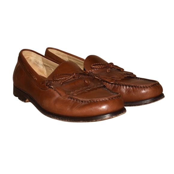JOHNSTON & MURPHY $135 Brown Leather Kiltie Lace Loafer Slip On Men's 9W - Picture 1 of 7